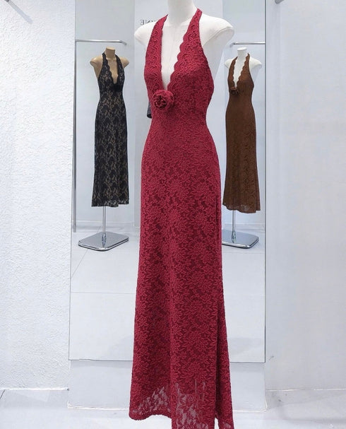 Women Lace Halter Maxi Dress